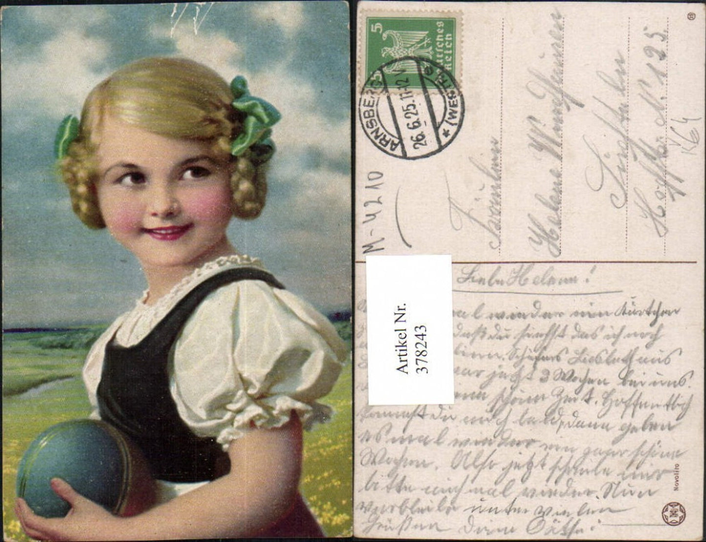 378243,Künstler AK Kind Mädchen m. Geflochtenen Haaren Portrait Ball pub Novolito