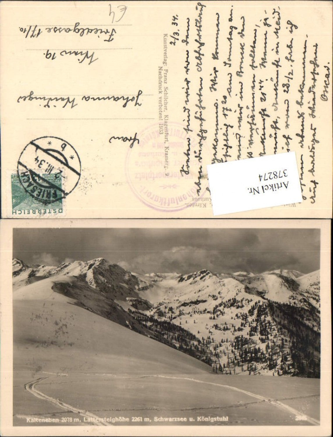 378274, Flattnitz Kalteneben Lattersteighöhe Schwarzsee and Königstuhl mountain scenery winter scene