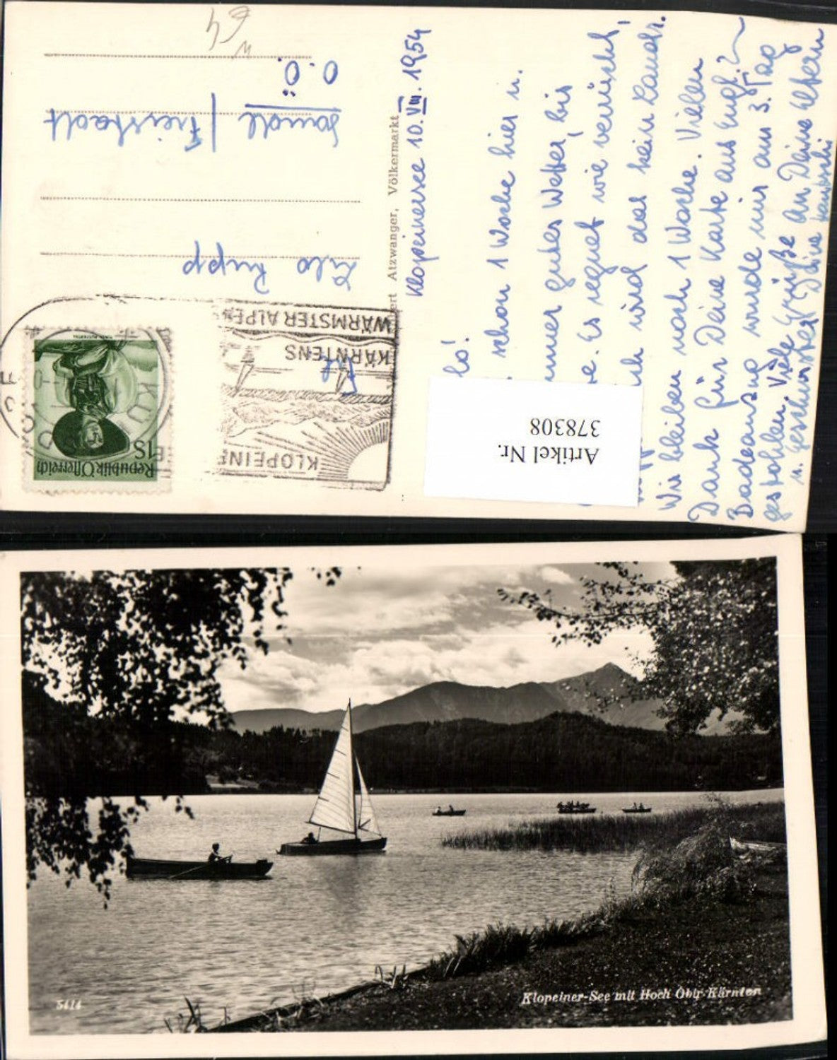 378308,Klopeinersee See b. St. Kanzian m. Hochobir Segelboot Ruderboot Bergkulisse