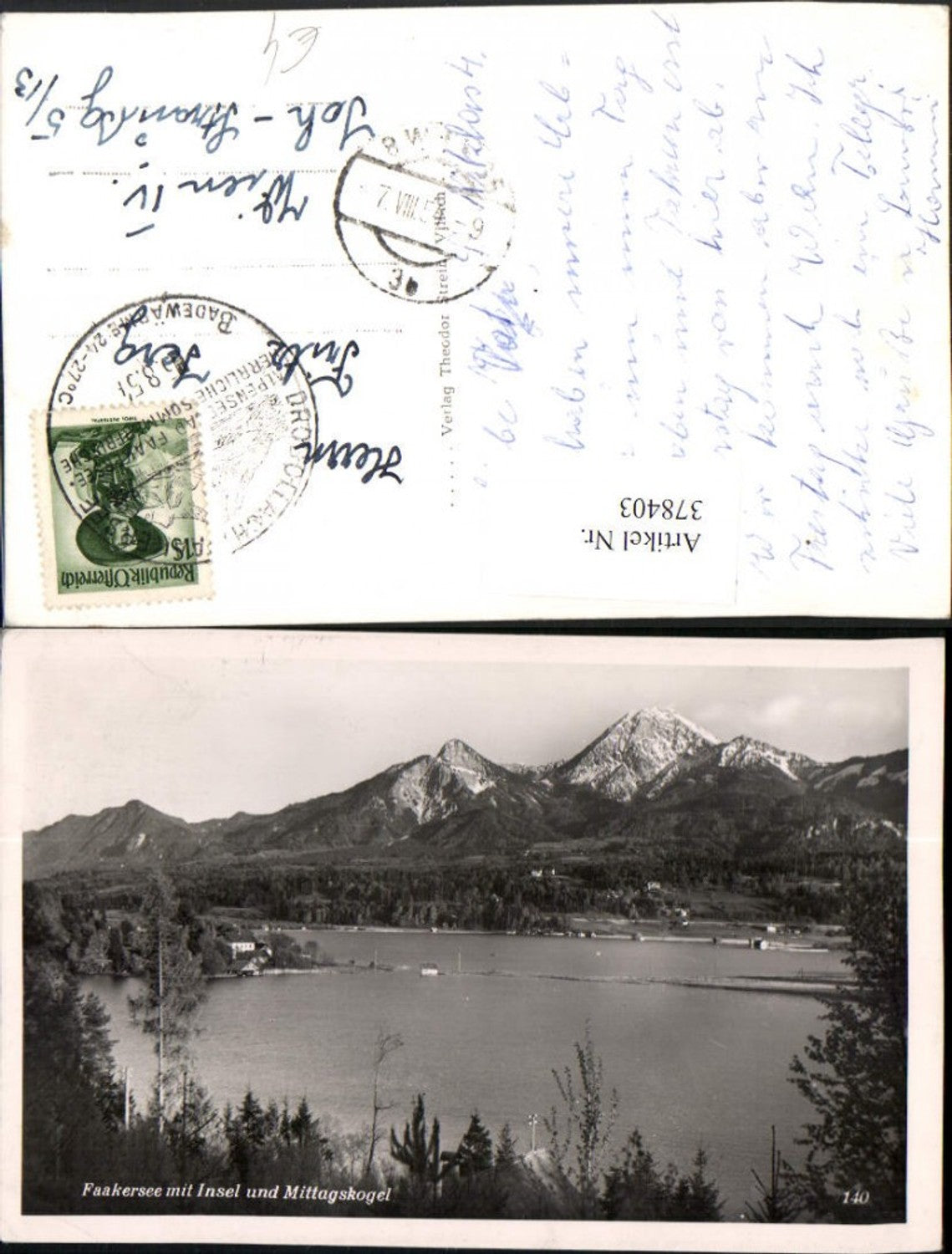 378403,Faakersee See b. Faak m. Insel u. Mittagskogel Bergkulisse