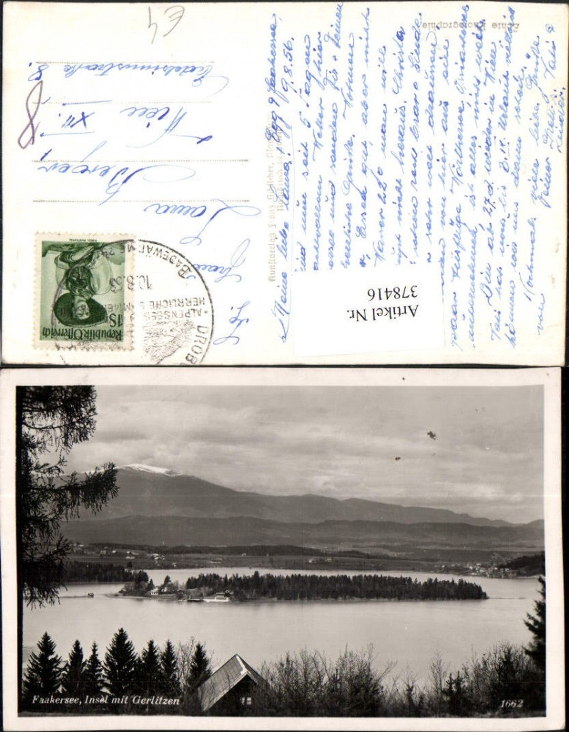 378416,Faakersee See b. Faak Insel m. Gerlitzen Bergkulisse pub Franz Schilcher 1662