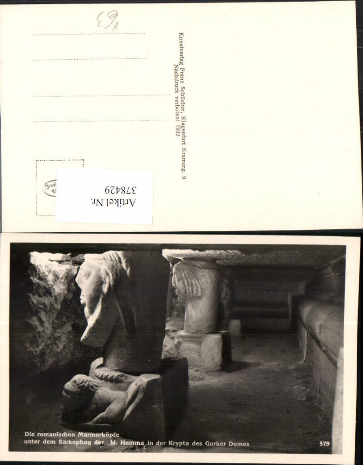 378429, Gurk Cathedral Crypt Marble heads under the sarcophagus of St. Hemma, Franz Schilcher 579