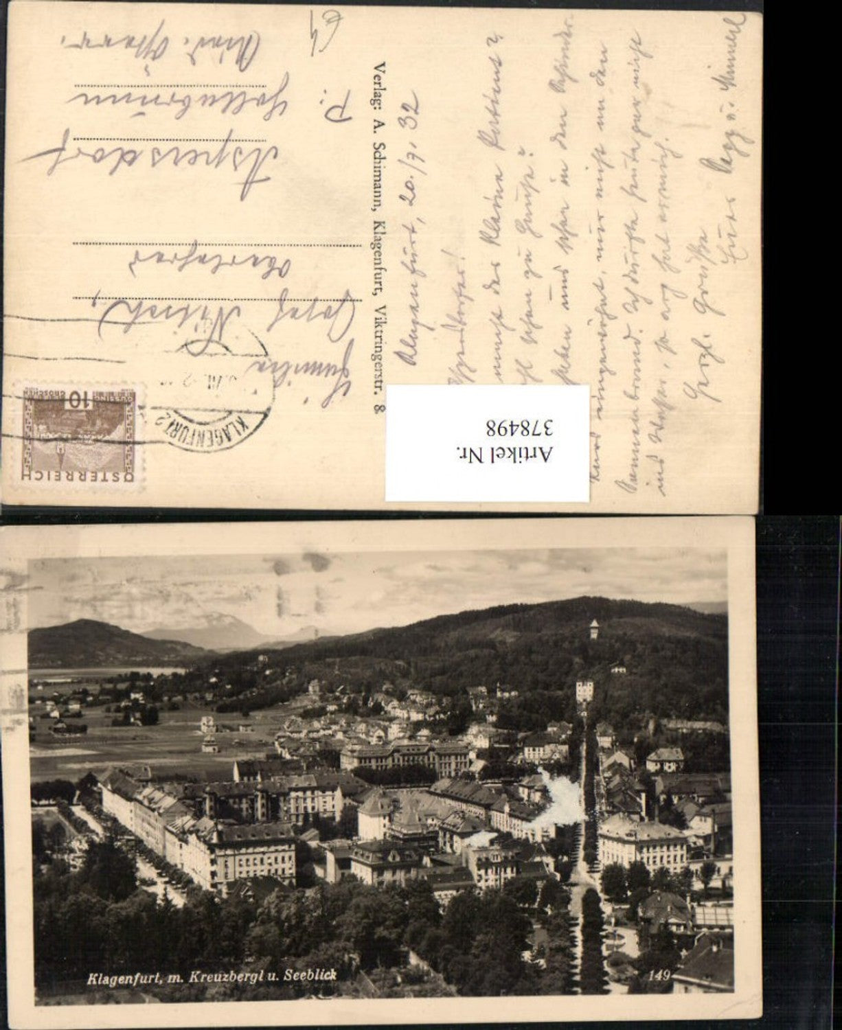 378498,Klagenfurt Teilansicht m. Kreuzbergl u. Seeblick