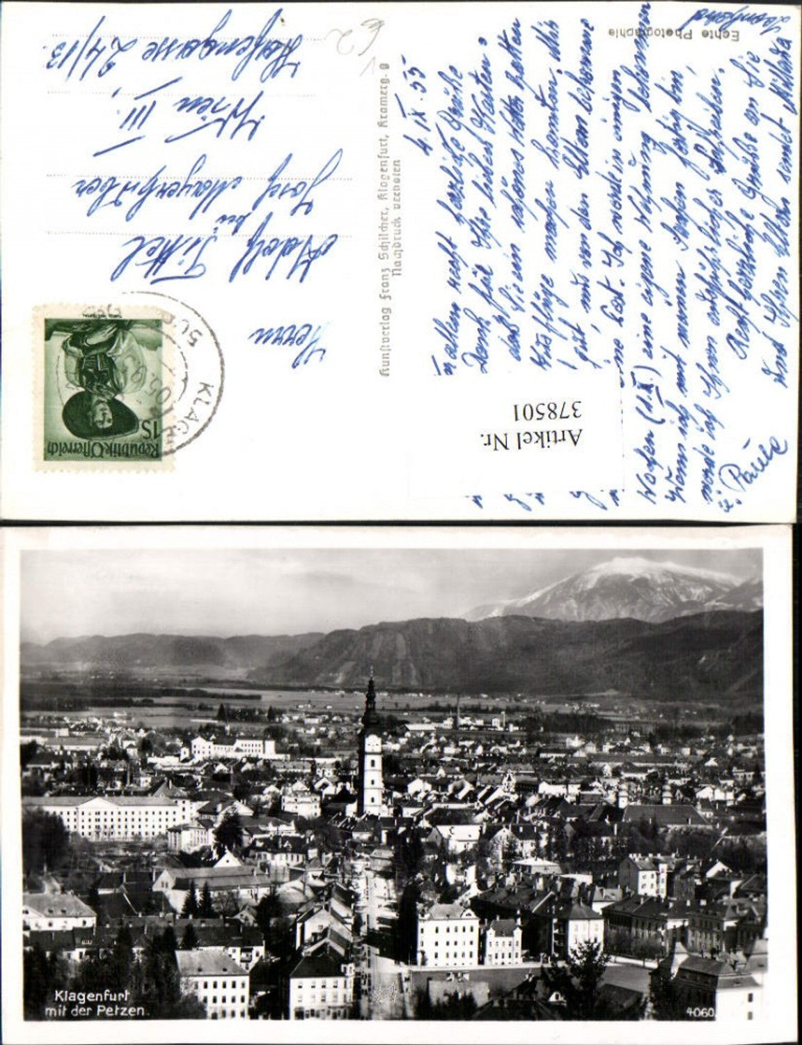 378501,Klagenfurt Teilansicht m. d. Petzen Bergkulisse pub Franz Schilcher 4060