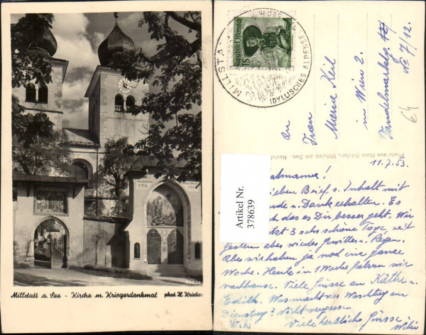 378639,Millstatt am See Kirche m. Kriegerdenkmal
