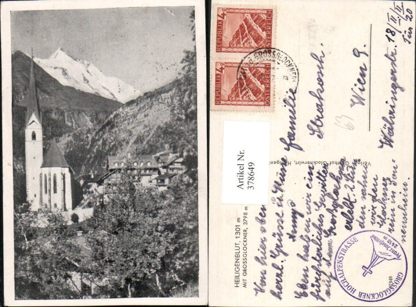378649,Heiligenblut Teilansicht Kirche m. Großglockner Bergkulisse
