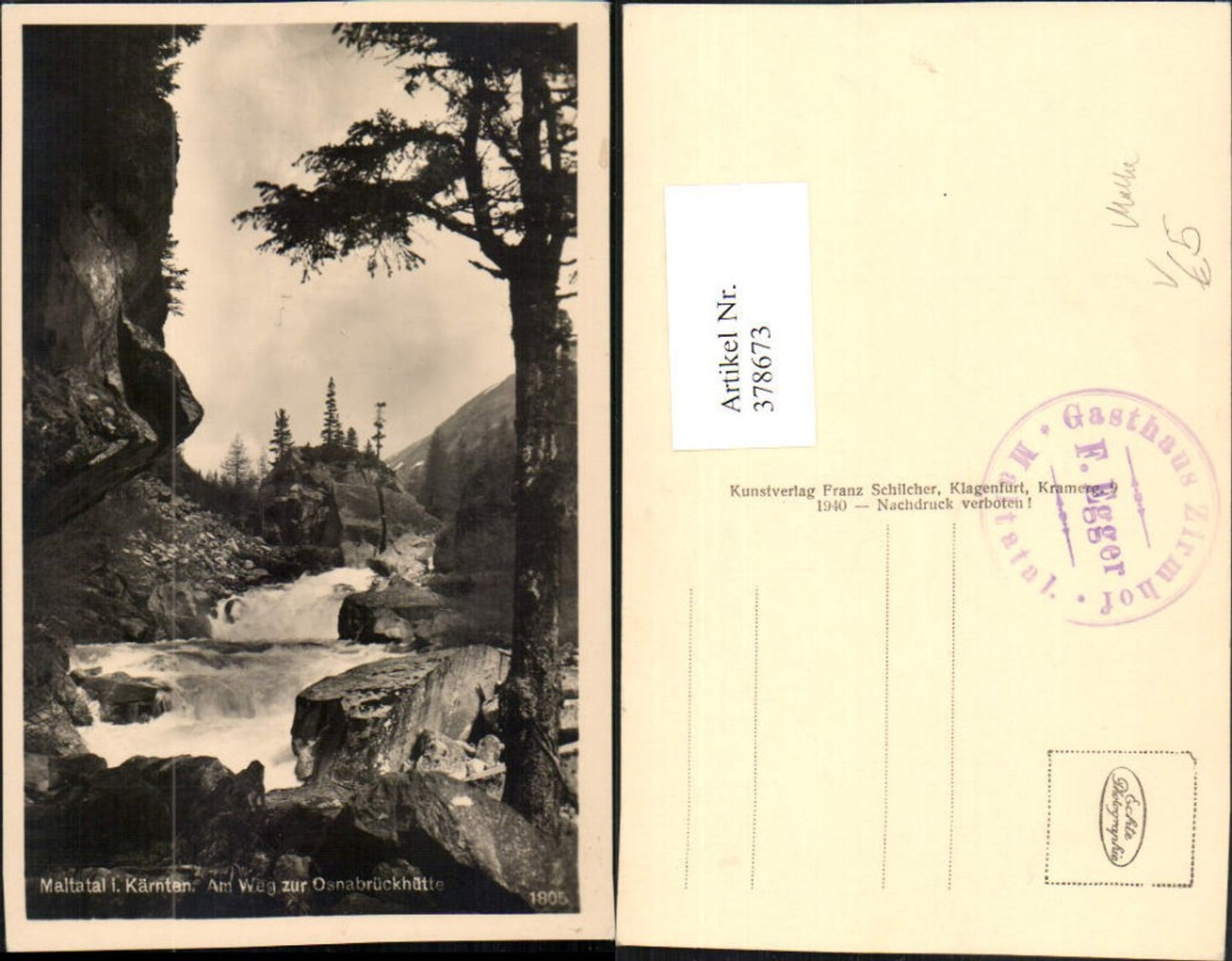 378673,Maltatal b. Malta in Kärnten Weg zur Osnabrückhütte Wasserfall pub Franz Schilcher 1805
