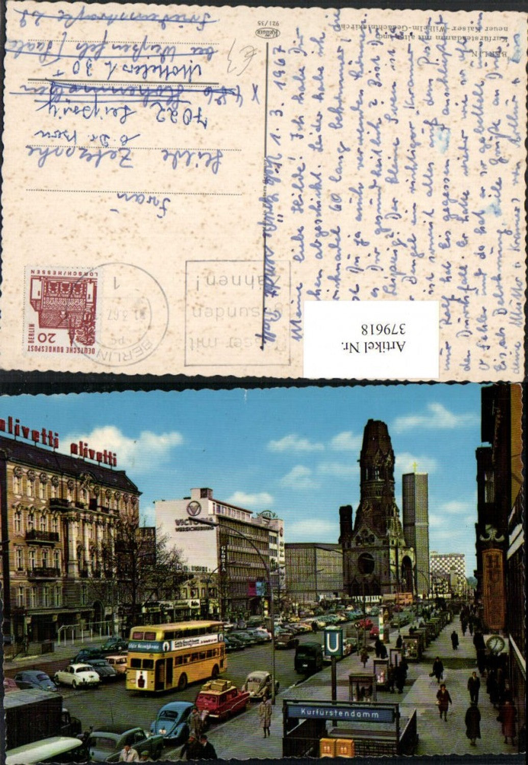 379618,Berlin Kurfürstendamm m. Kaiser-Wilhelm-Gedächtniskirche Kirche Doppeldecker