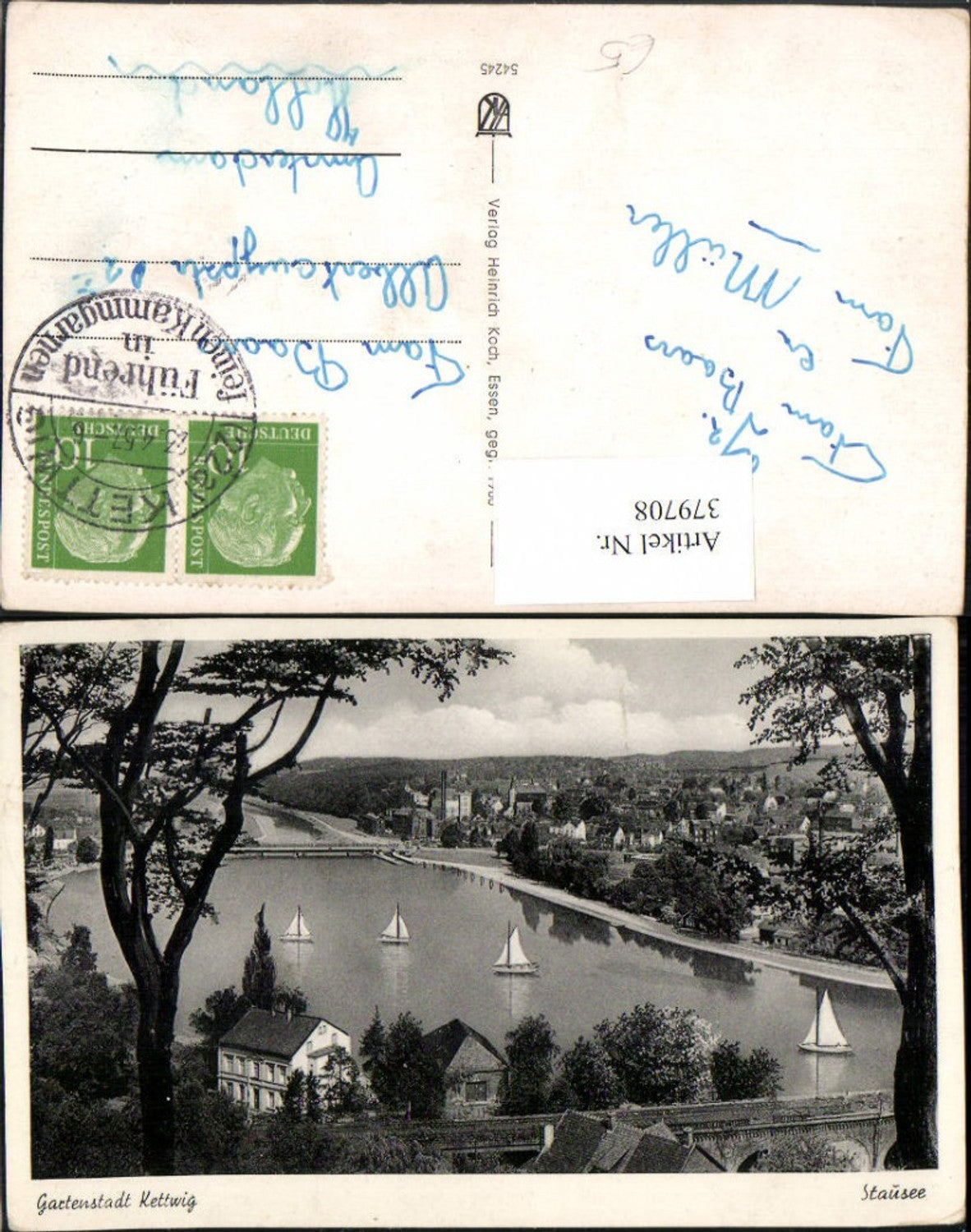 379708,Essen Kettwig Teilansicht m. Stausee Segelboote