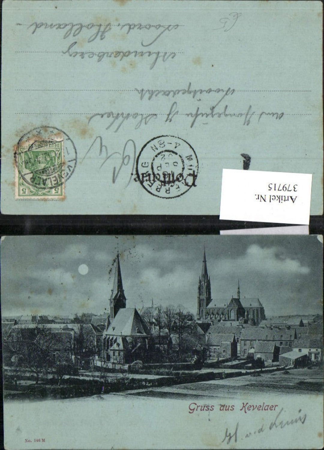 379715,Mond Litho Gruß aus Kevelaer Teilansicht Kirchen