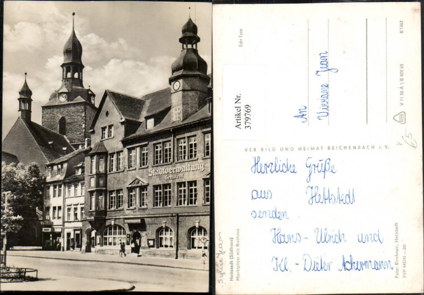 379769,Hettstedt im Südharz Marktplatz m. Rathaus Kirche pub VEB