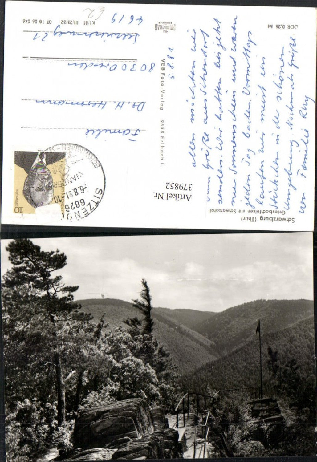 379852, Schwarzburg in Thüringen Griesbachfelsen m. Schwarzatal