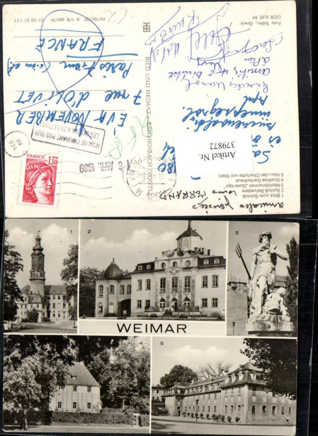 379872, Weimar Belvedere Palace Market Fountain Goethe's Garden House Multi-view postcard