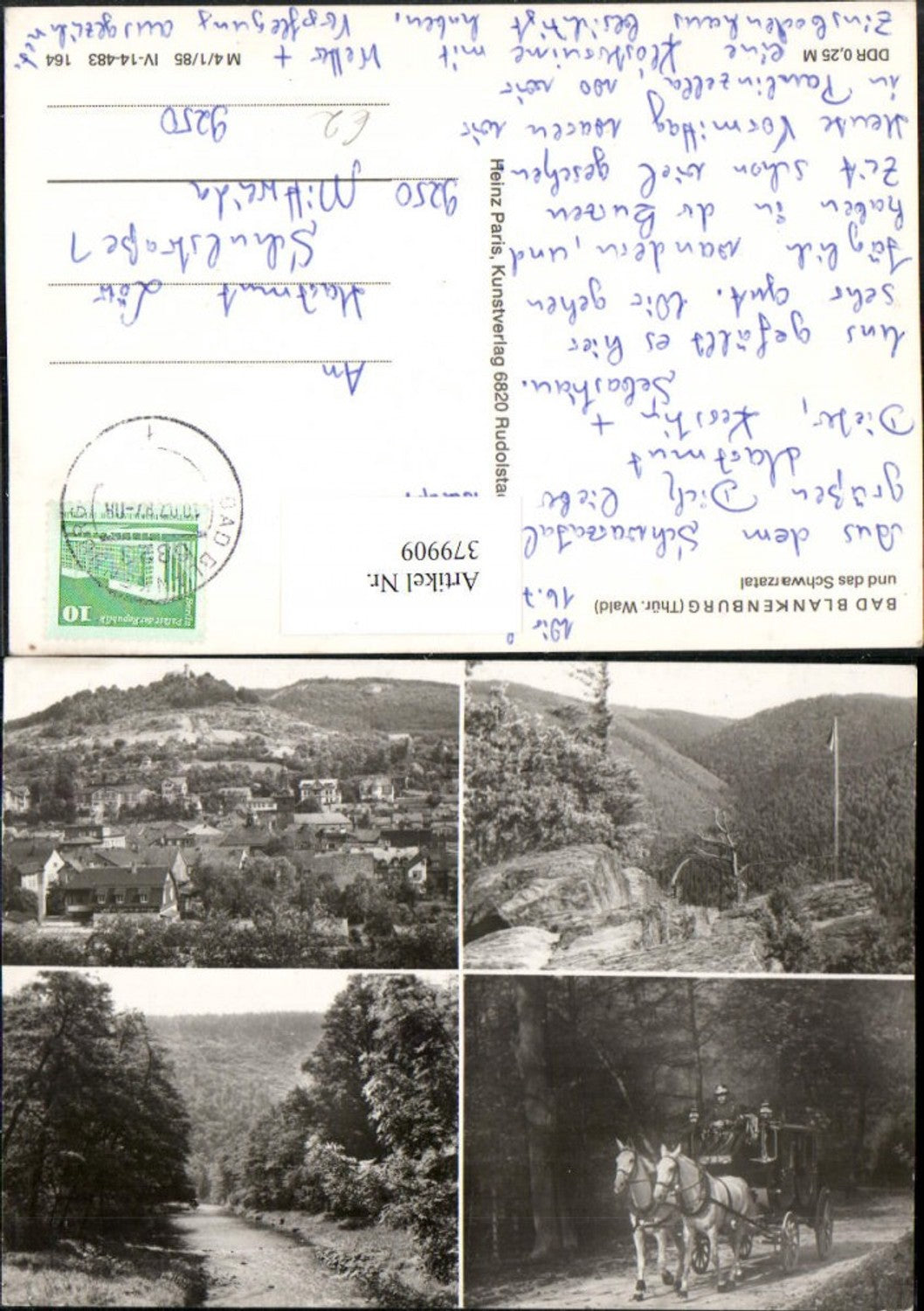 379909, Bad Blankenburg partial view Schwarzatal carriage multi-view postcard