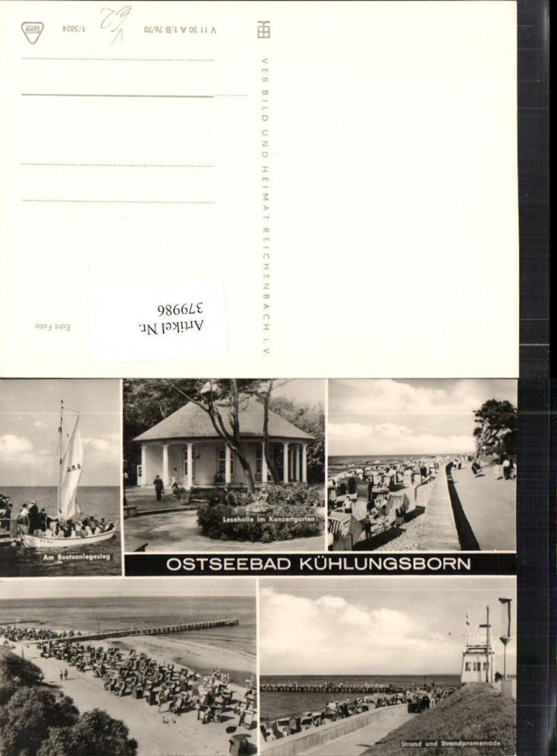 379986,Ostseebad Kühlungsborn Strand Strandleben Segelboot Lesehalle Mehrbildkarte pub VEB