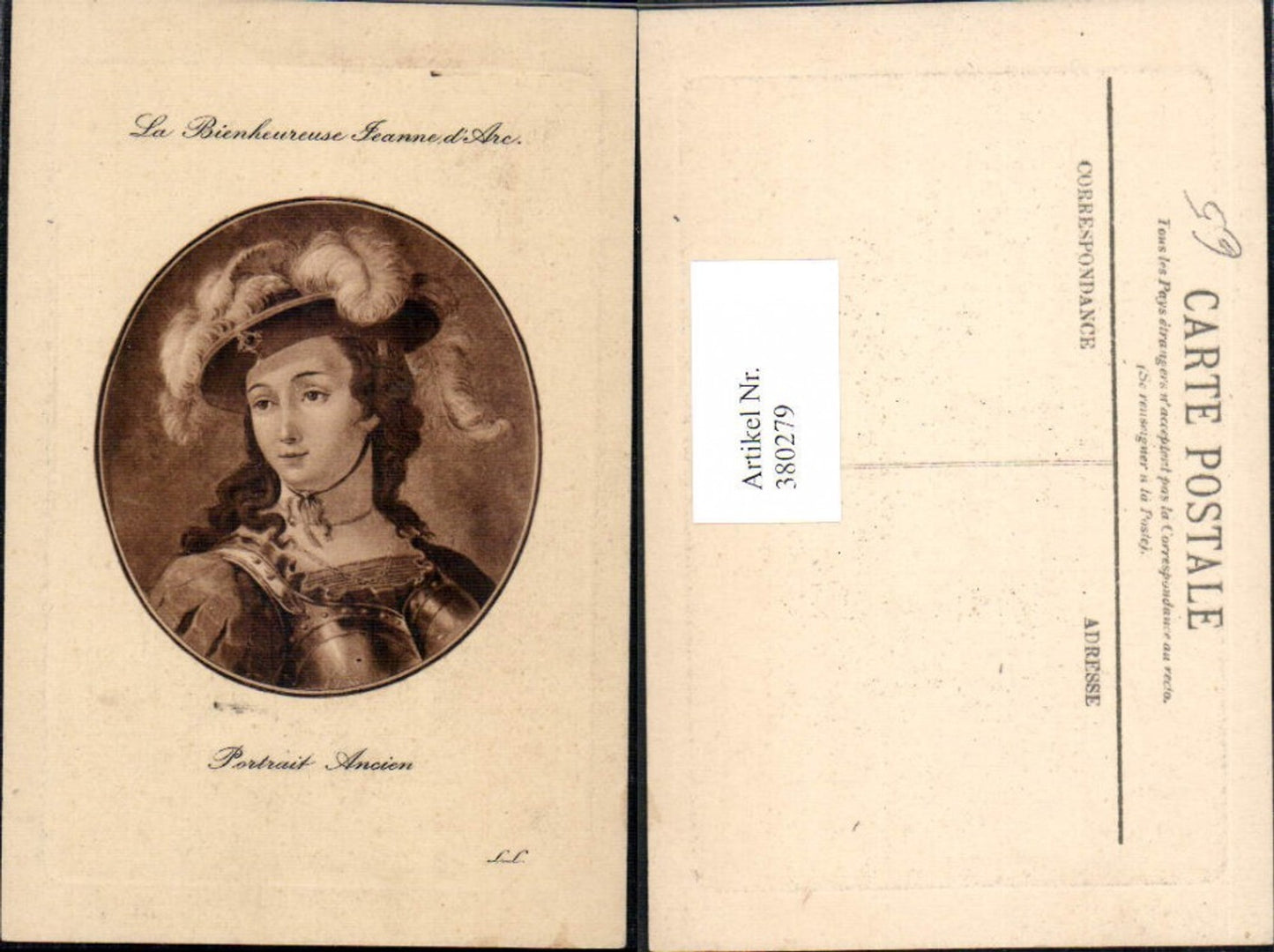 380279,Künstler Ak Portrait Ancien La Bieheureuse Jeanne de Arc Adel