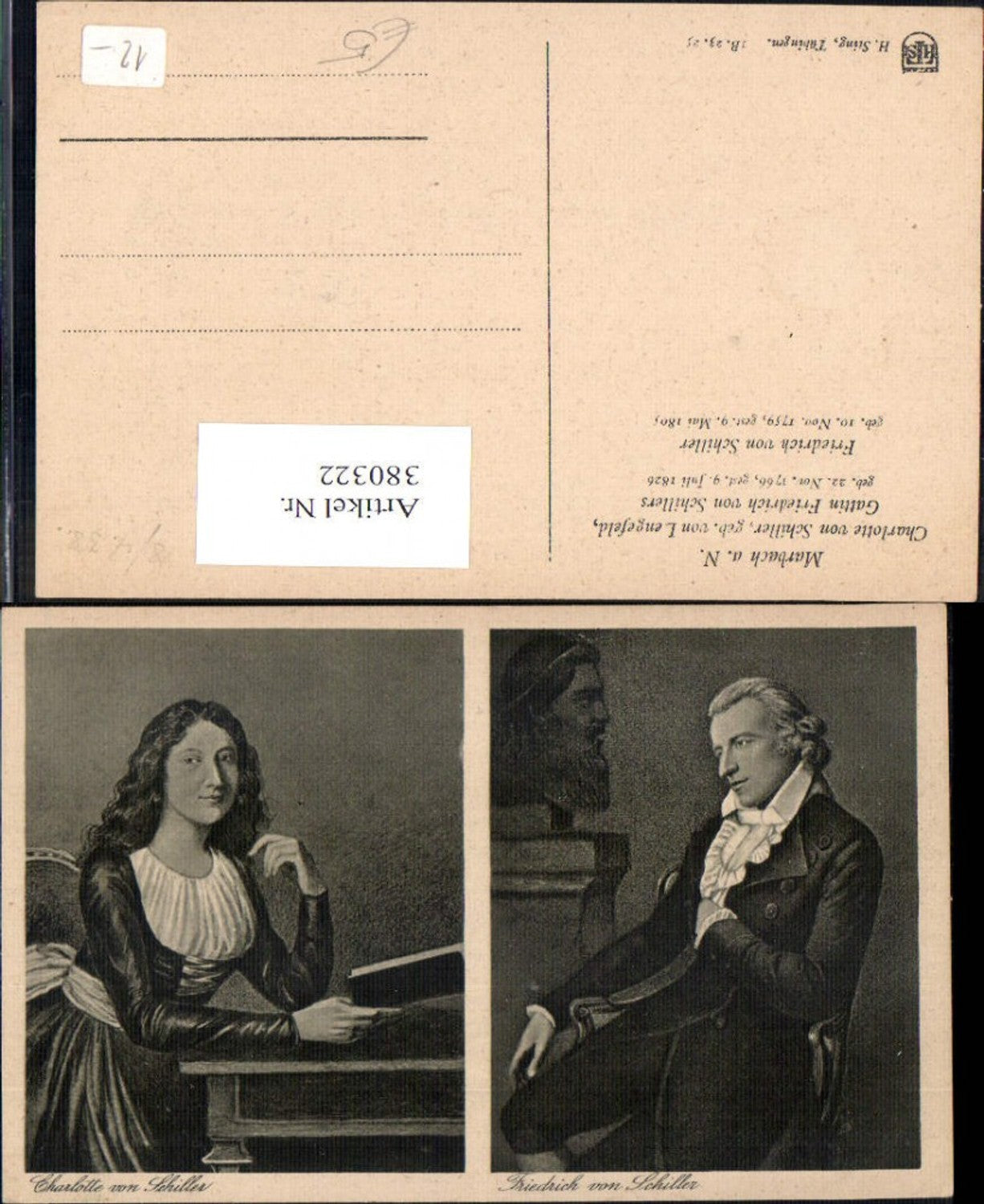 380322,Künstler Ak Charlotte v. Schiller Friedrich Schiller Portrait
