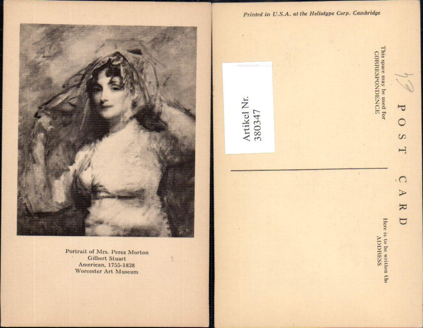 380347,Künstler Ak Gilbert Stuart Portrait of Mrs. Perez Morton Kunst Wissenschaft