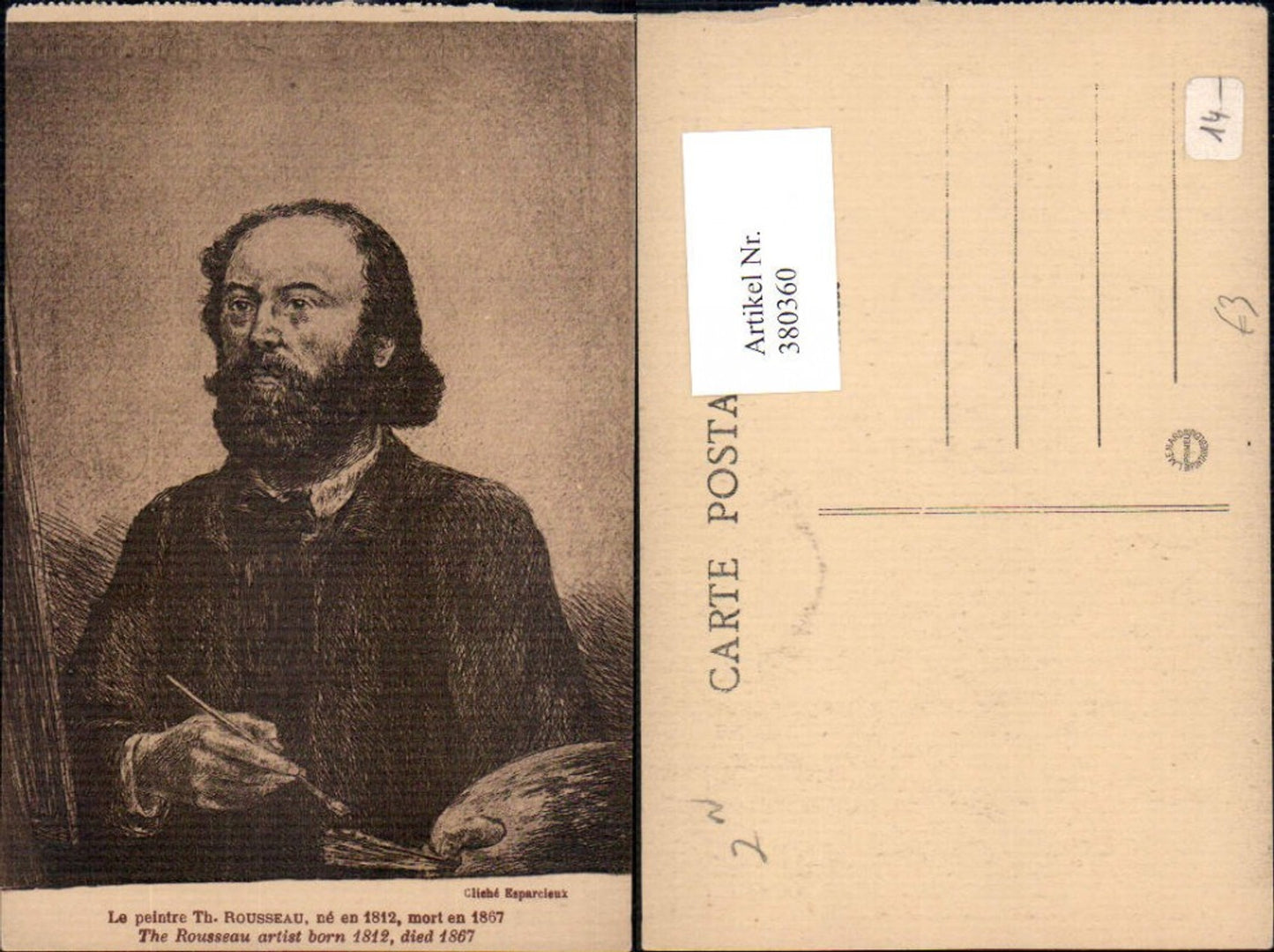 380360,Künstler Ak Th. Rousseau Selbstbildnis Kunst Wissenschaft