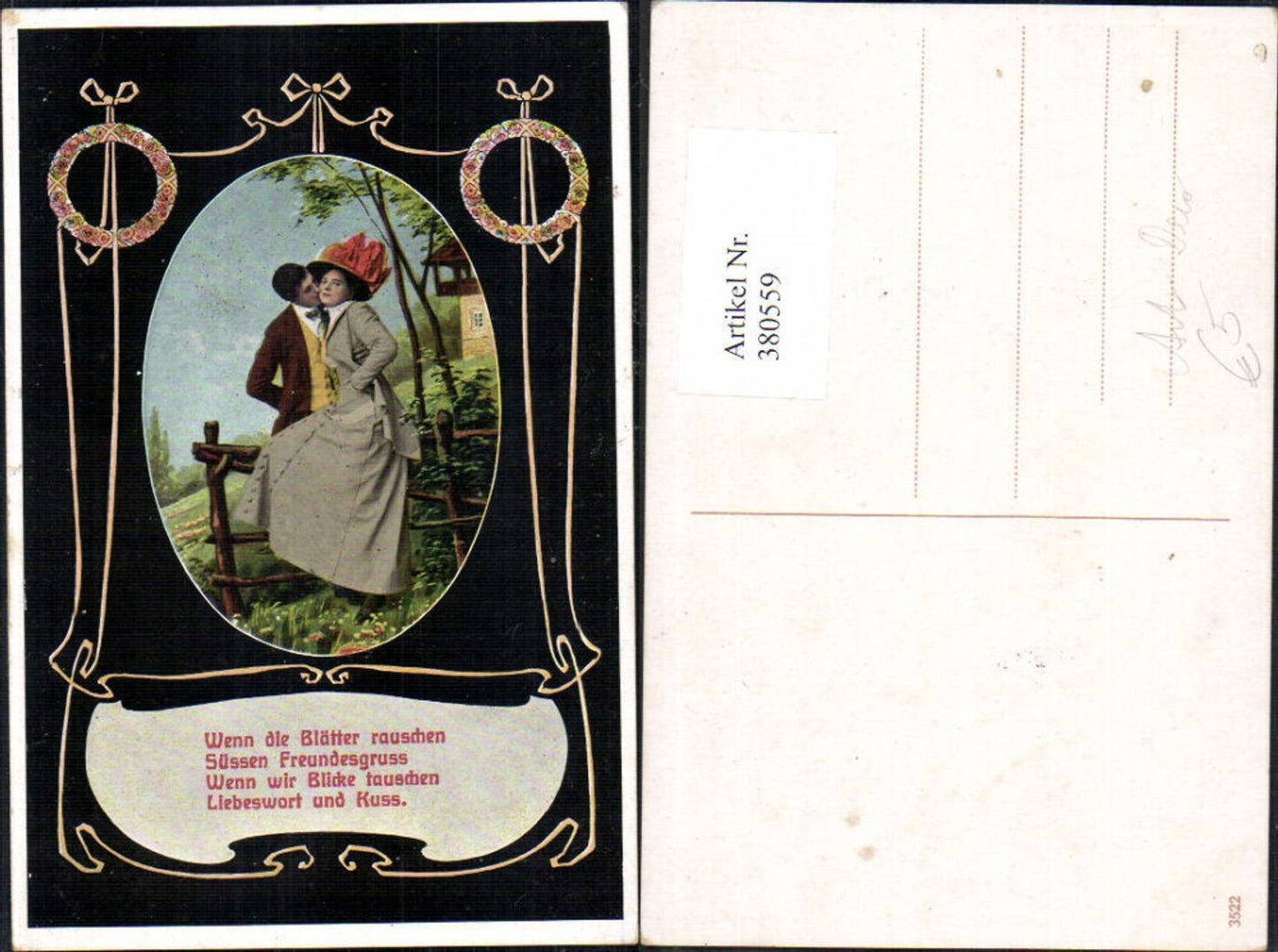 380559,Künstler Ak Art Deco Liebe Paar Wangenkuss Spruch