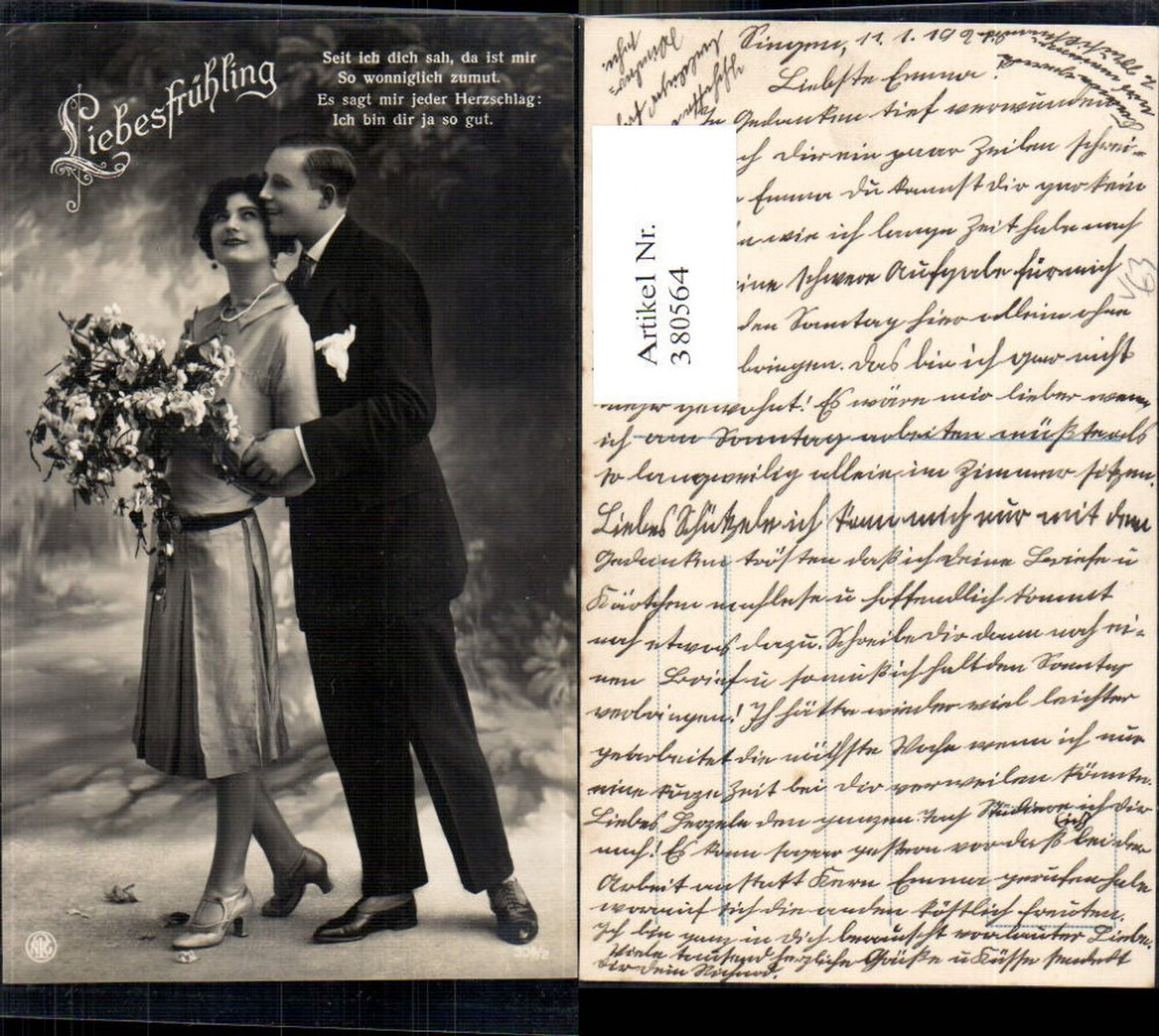 380564,Liebe Paar Verliebter Blick Liebesfrühling Blumenstrauß Text pub NPG 304/2