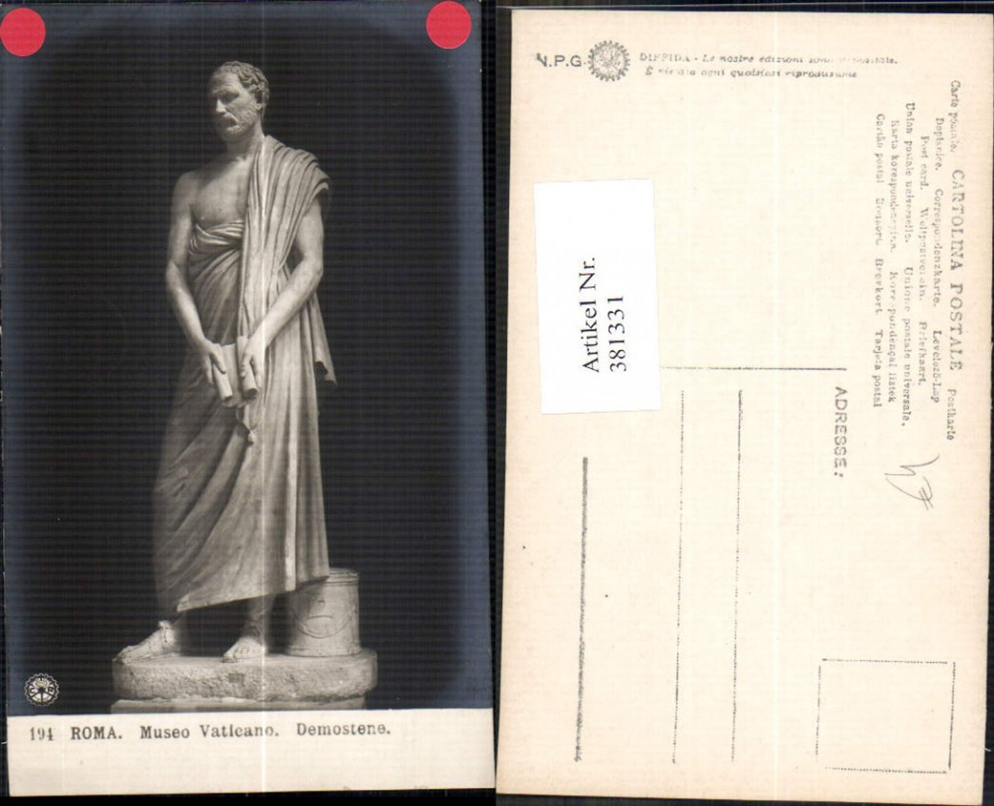 381331,Fotokunst Demostene Statue Museo Vaticano Roma Rom pub NPG Diffida 194