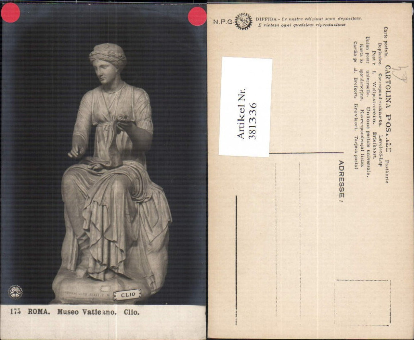 381336,Fotokunst Clio Statue Museo Vaticano Roma Rom pub NPG Diffida 175