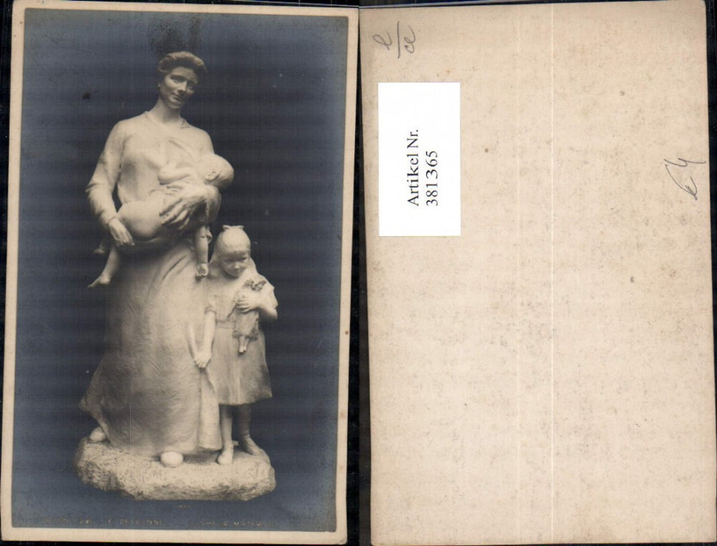381365,Fotokunst E. Peyronnet Bonheur Maternel Frau Kinder Statue