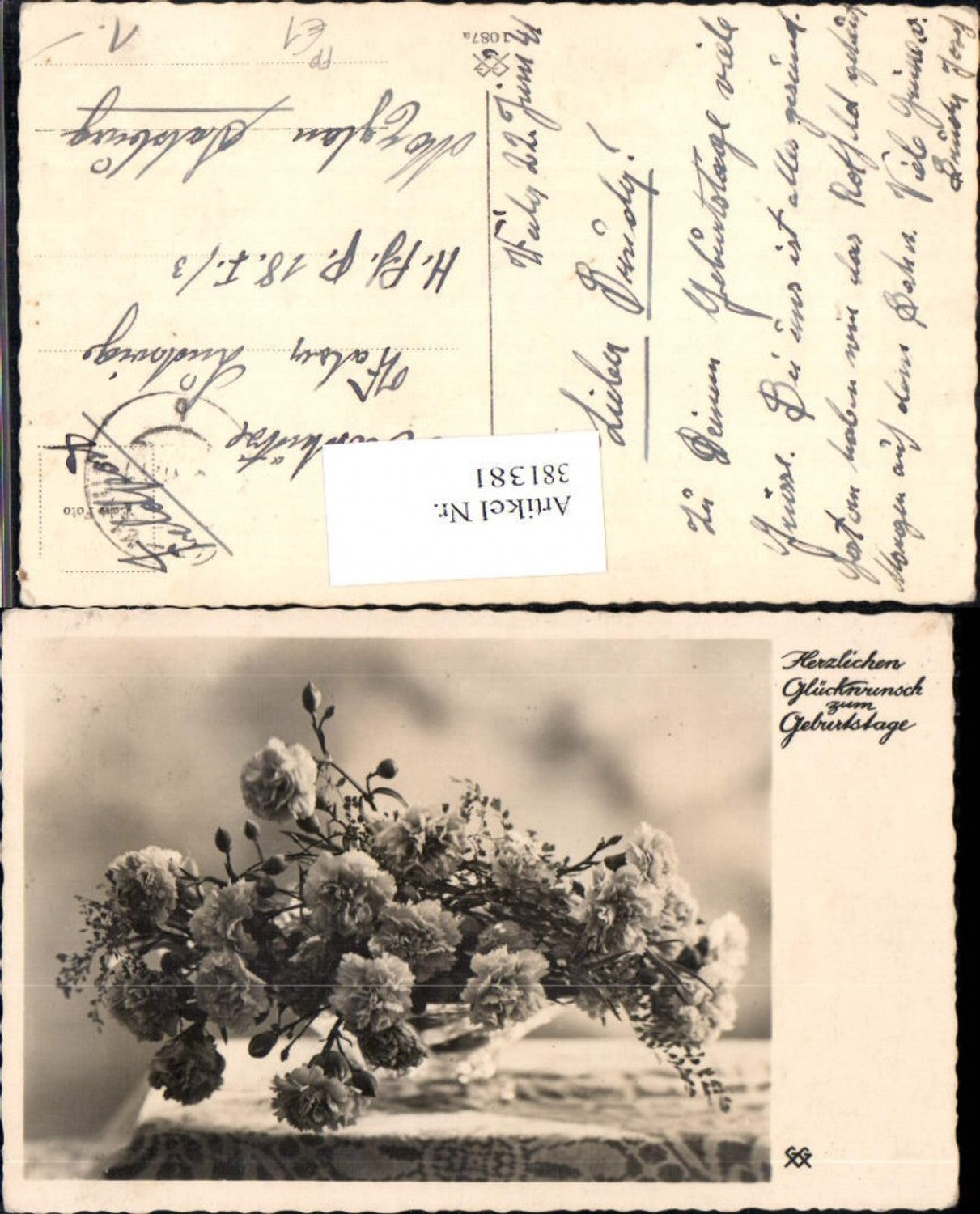 381381,Fotokunst Blumenschale m. Nelken Blumen Feldpost H. Pf. P. 18./3 Maxglan Salzburg