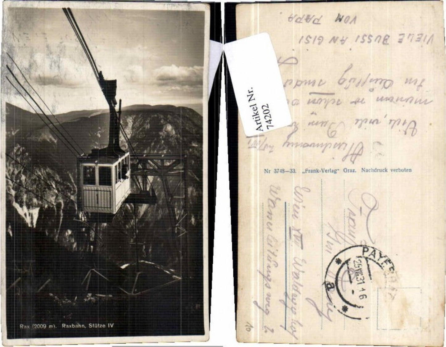 74202,Rax Seilbahn Gondel Raxbahn Reichenau 1930