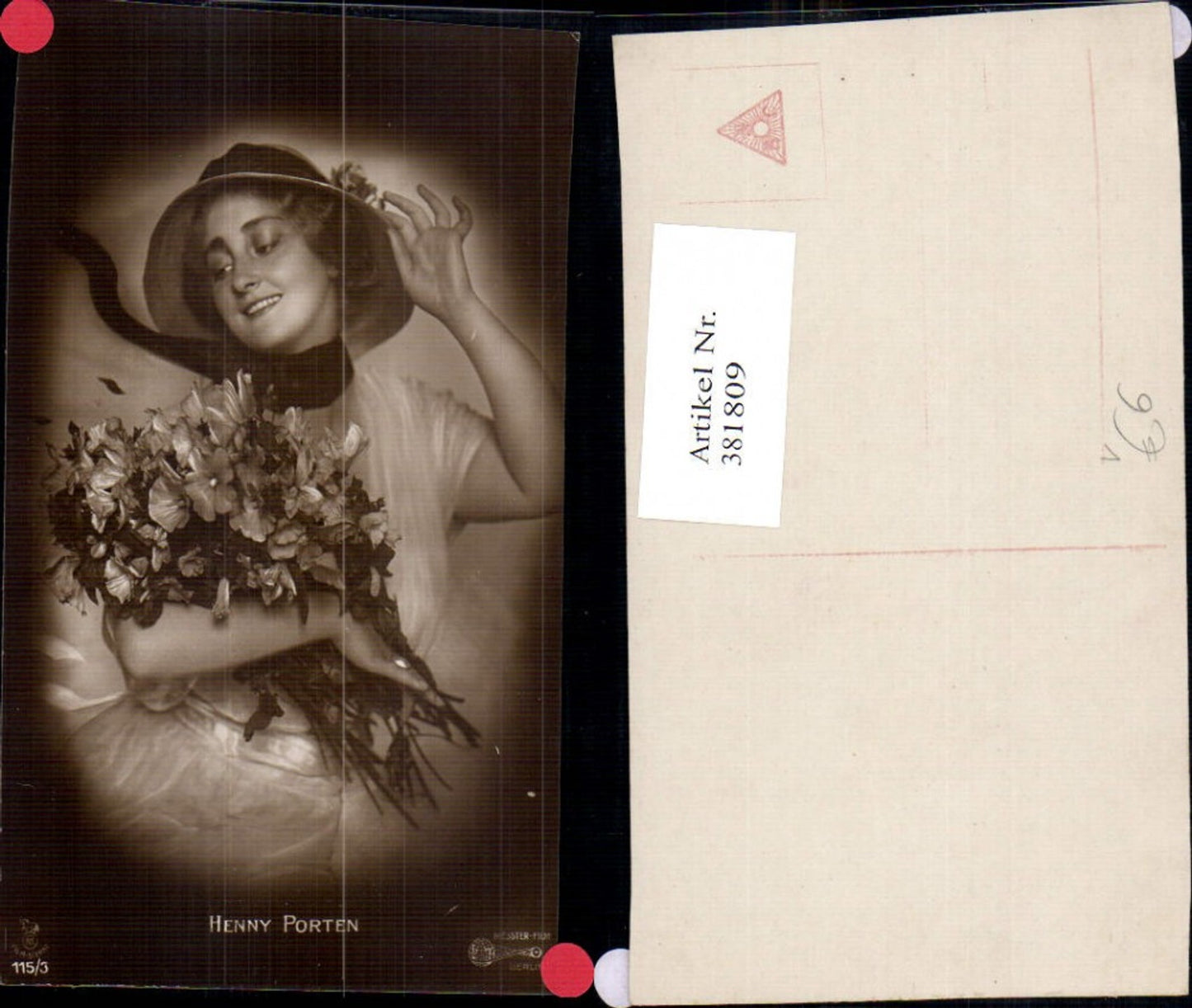 381809,Schauspielerin Henny Porten Portrait Hut Blumenstrauß pub RPH Film Sterne 115/3