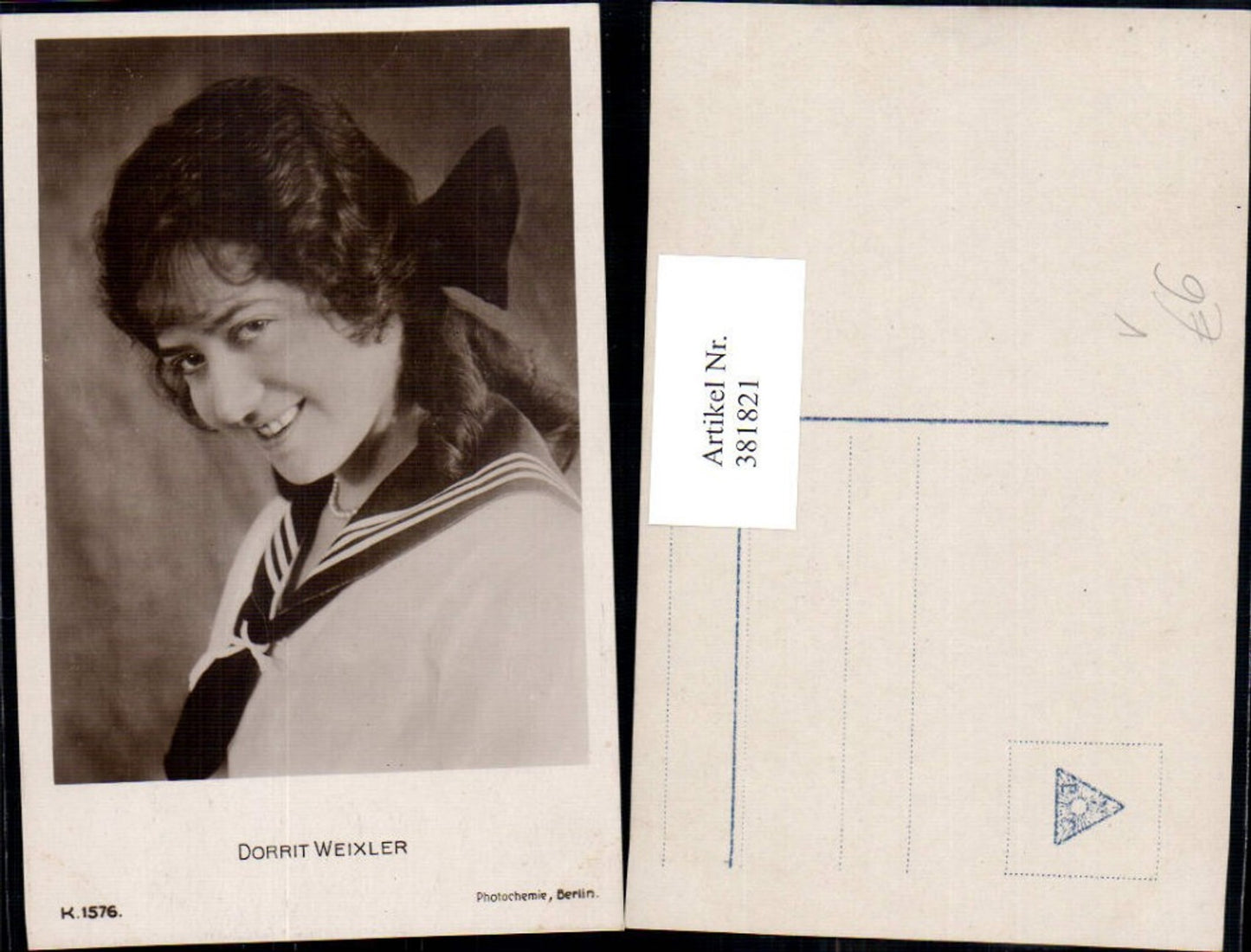 381821,Schauspielerin Dorrit Weixler Matrosenanzug Haarschleife pub Photochemie K 1576