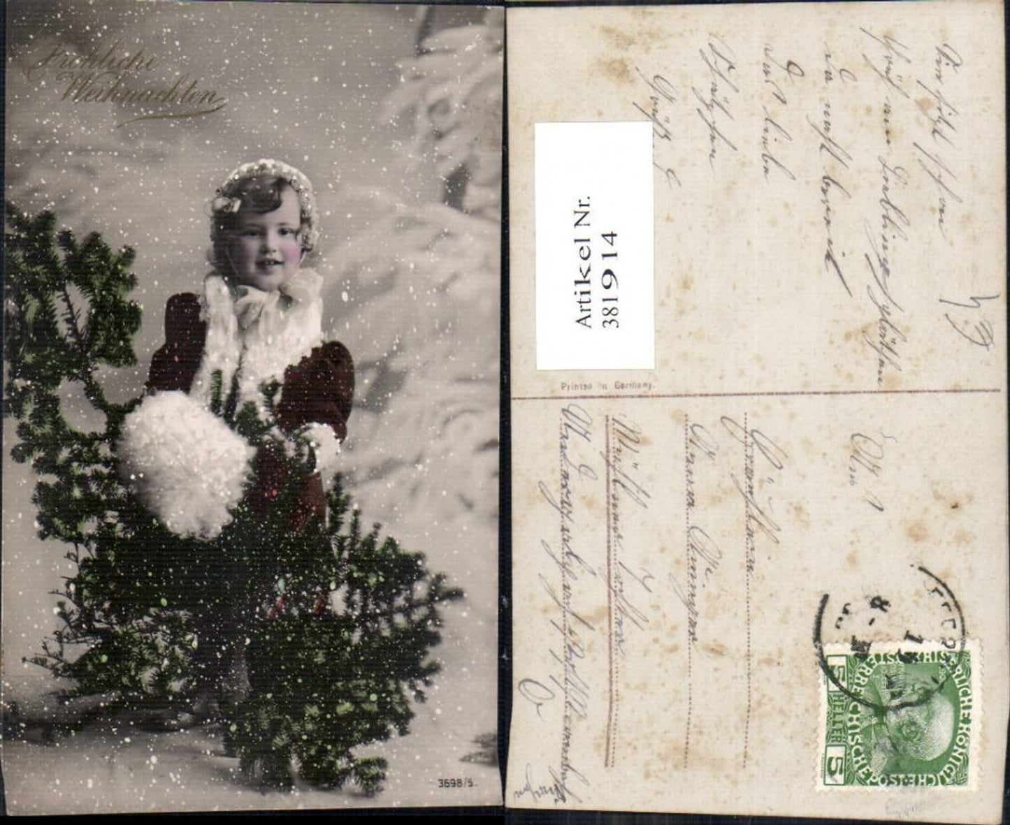 381914,Kind Mädchen Muff Pelzmode Haube Schnee Tannenzweig
