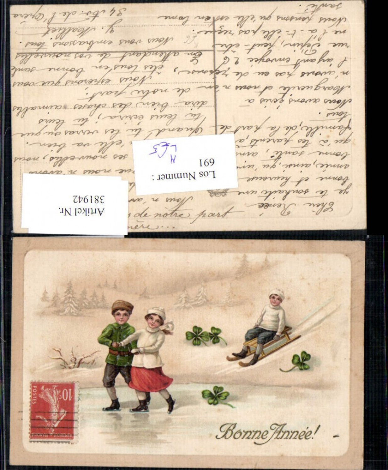 381942,Litho Kinder Rodeln Schlittenfahren Eislaufen Schlittschuhlaufen Wintersport