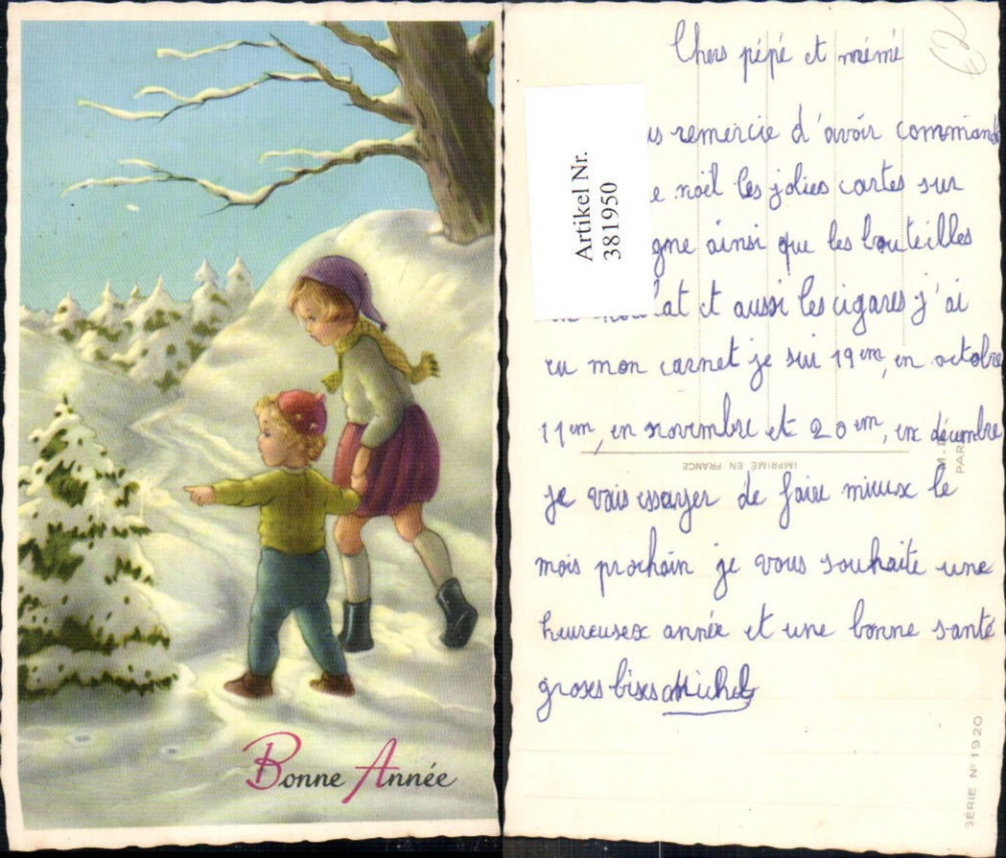 381950,Künstler Ak Kinder in Winterwald Tannenbaum m. Kerzen Bonne Annee