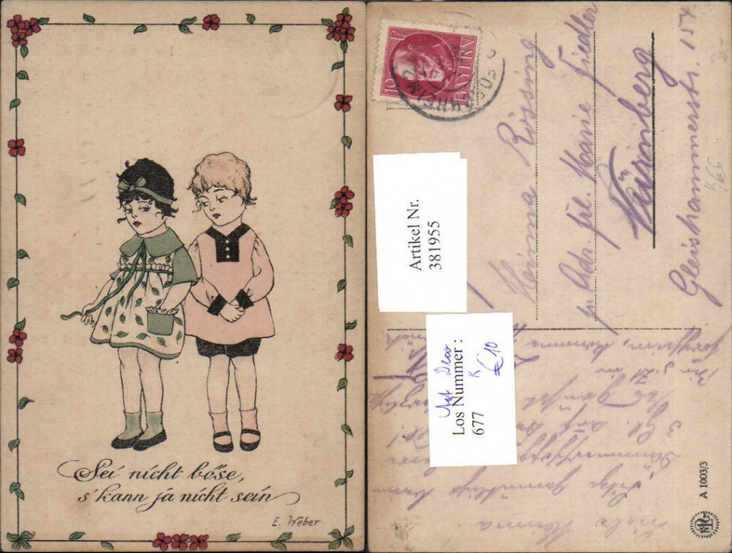 381955,Künstler Ak E. Weber Kinder Mädchen Art Deco pub NPG A 1003/3