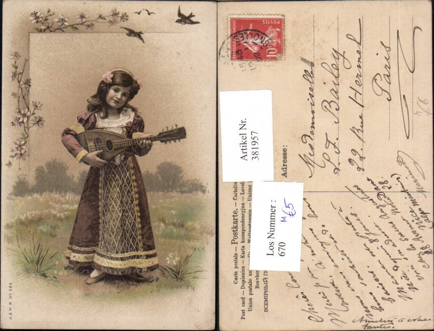 381957, Child girl with mandolin, music, birds