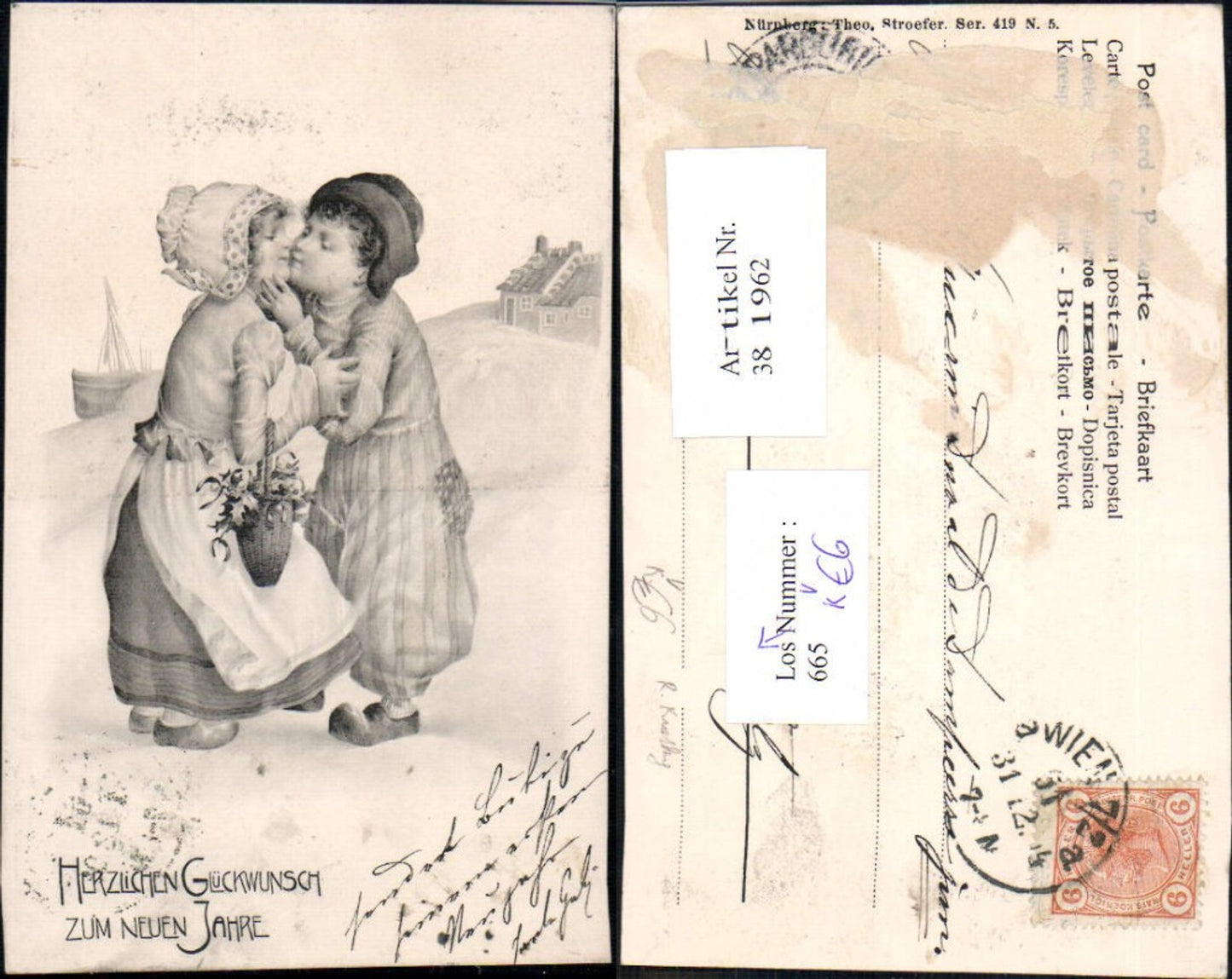 381962,Künstler Ak Kinder Kuss Holländische Tracht pur Theo Stroefer Ser 419/5