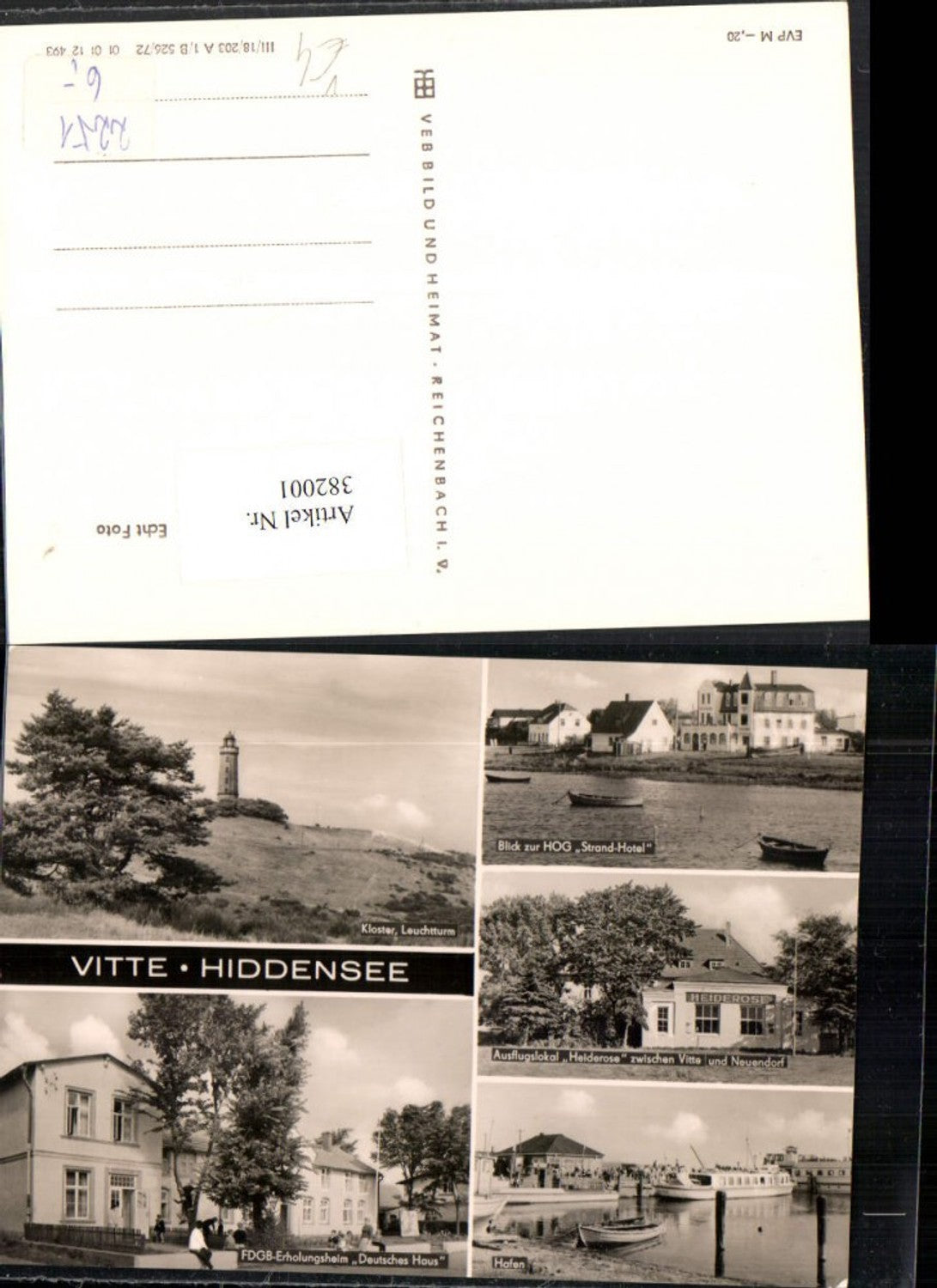 382001,Vitte Hiddensee Kloster Leuchtturm Strand-Hotel Hafen Mehrbildkarte pub VEB