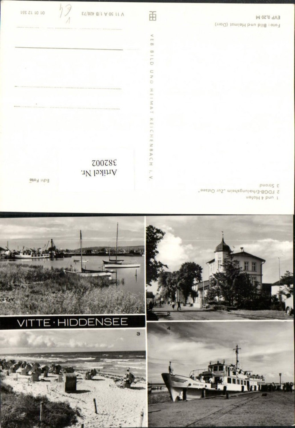 382002,Vitte Hiddensee Hafen Erholungsheim zur Ostsee Strand Schiff Mehrbildkarte pub VEB
