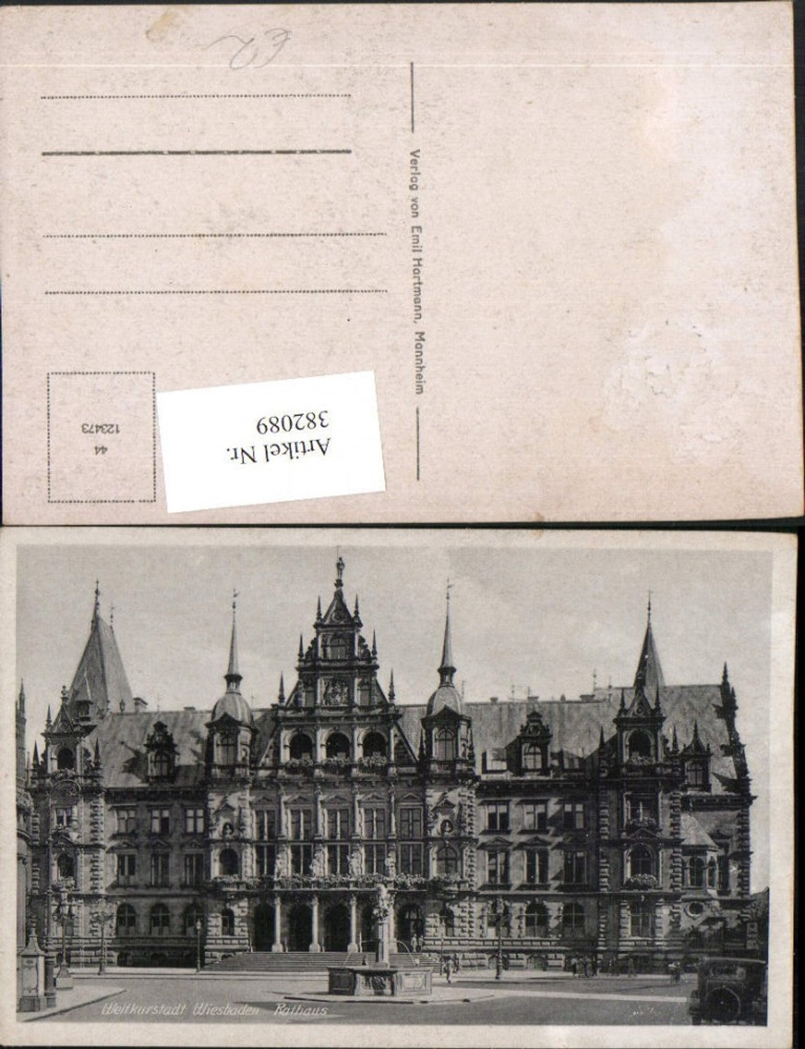 382089,Wiesbaden Rathaus Gebäude Brunnen