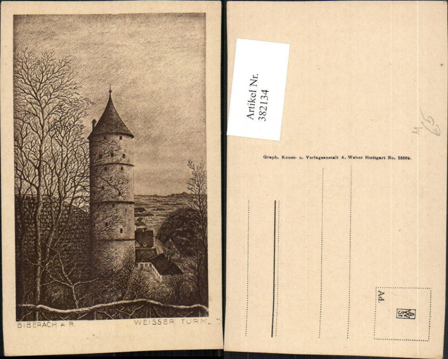 382134,Künstler AK Biberach an d. Riß Weißer Turm