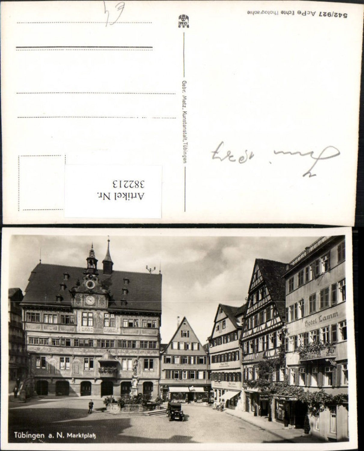 382213,Tübingen am Neckar Marktplatz Rathaus Brunnen