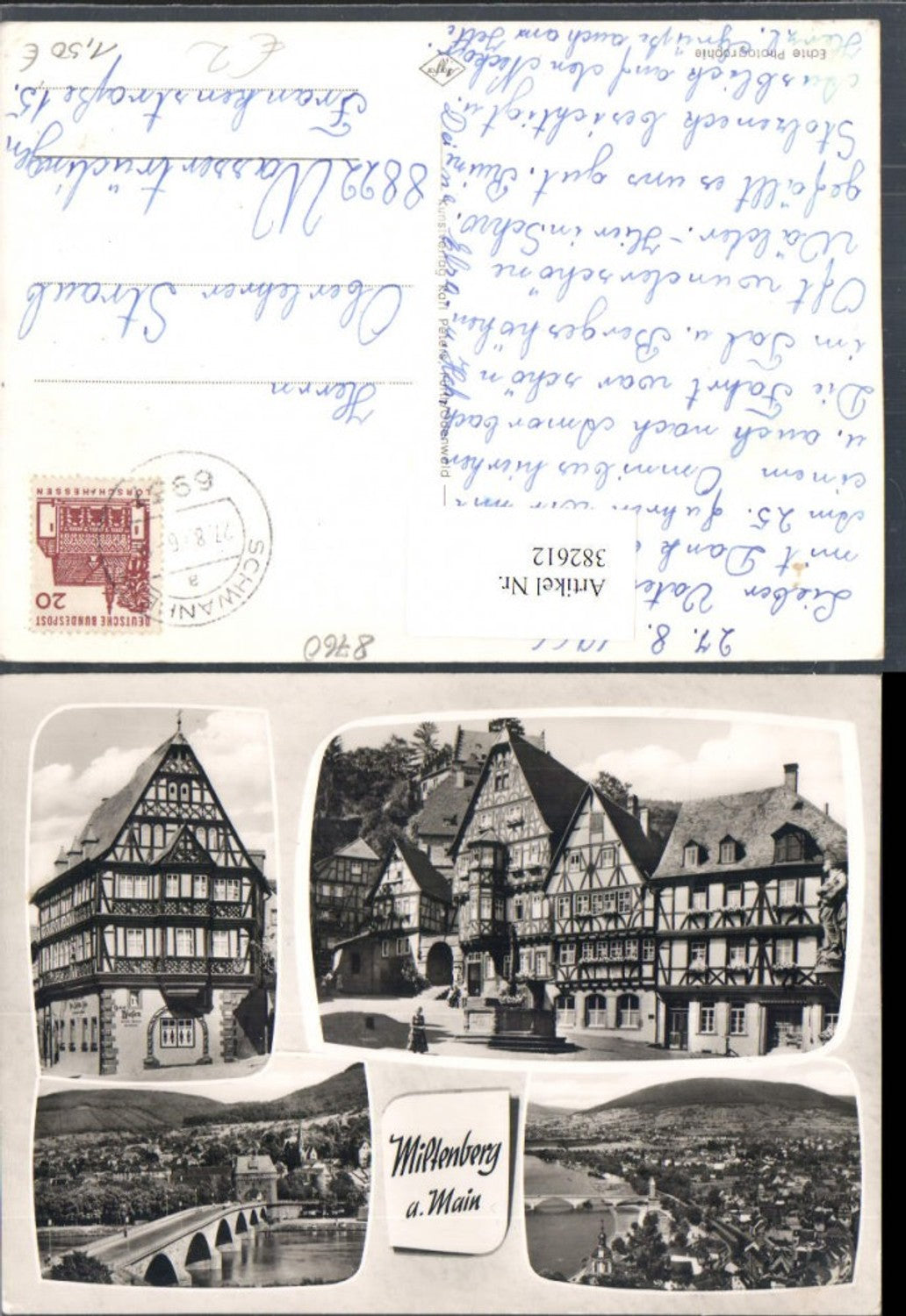 382612,Miltenberg am Main Totale Brücke Hotel Riesen Brunnen Fachwerkhäuser Mehrbildkarte