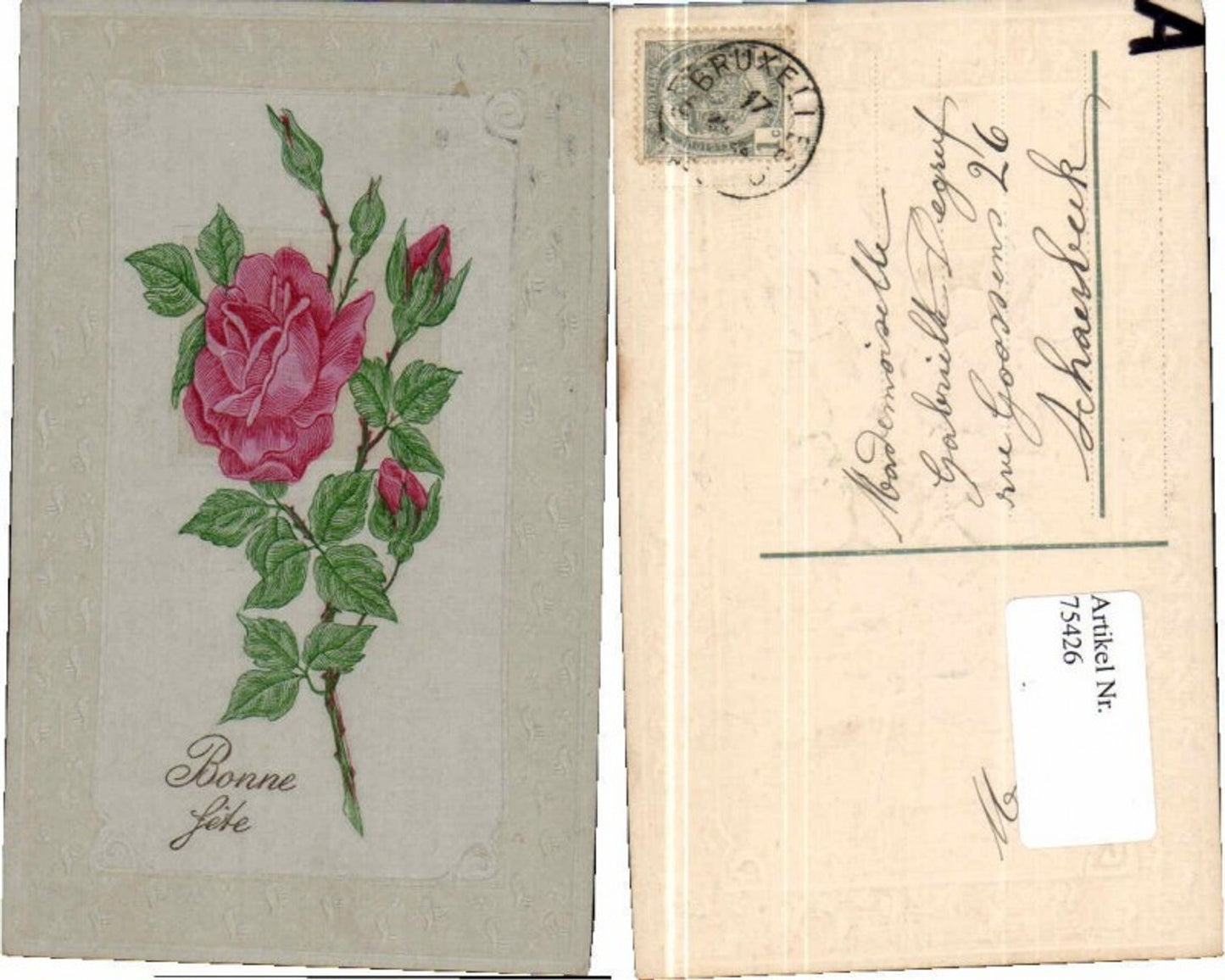 75426,Präge AK Blume Rote Rose Schön verziert