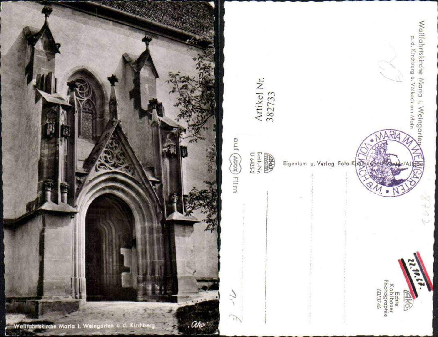 382733,Wallfahrtskirche Kirche Maria im Weingarten a. d. Kirchberg b. Volkach am Main