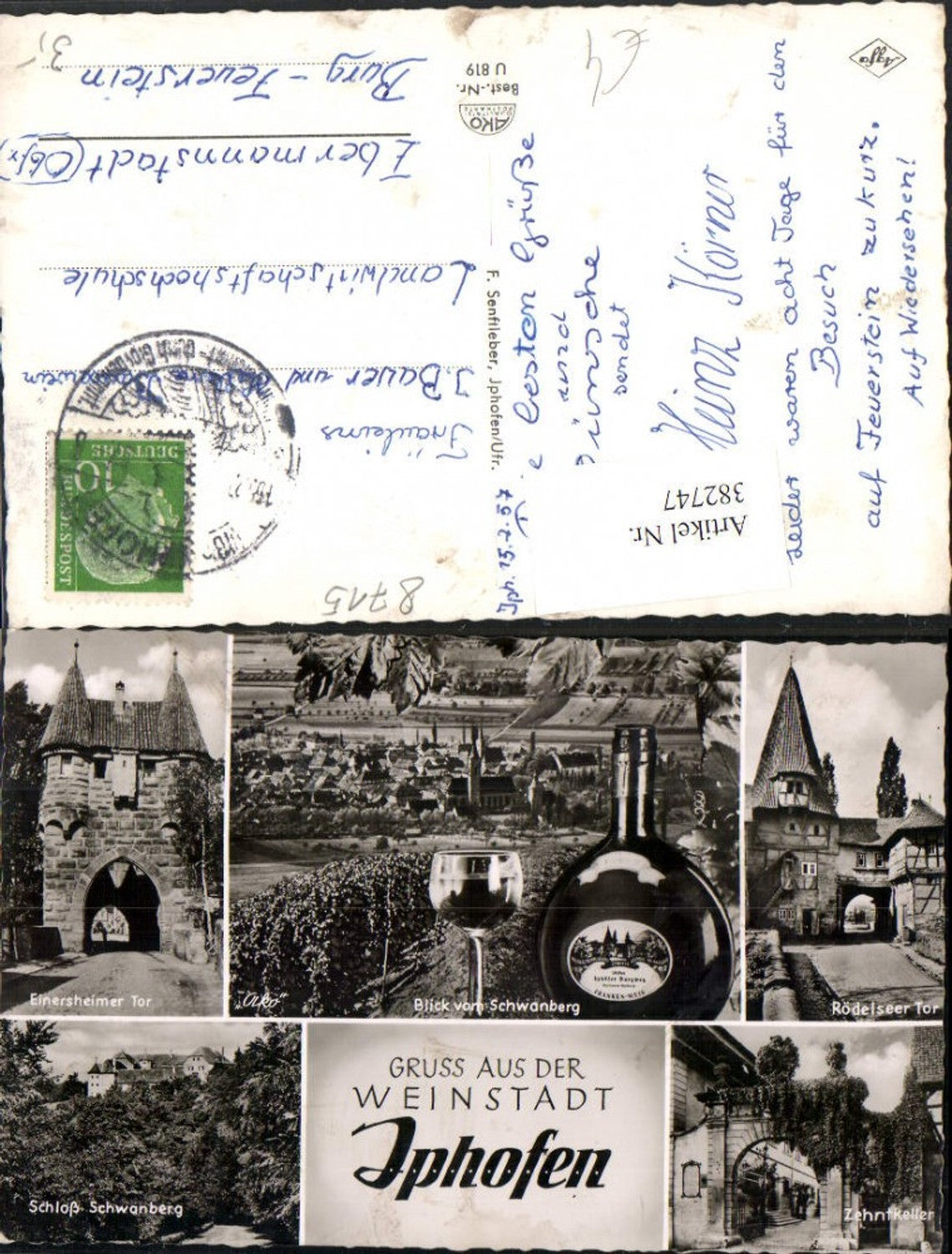 382747,Iphofen Totale Einersheimer u. Rödelseer Tor Zehntkeller Schloss Wein Mehrbildkarte