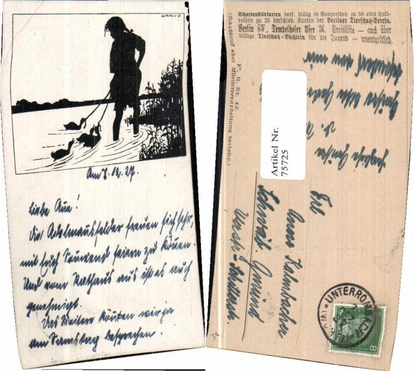 75725,Scherenschnitt Tierschutzverein Carus Krause sig Enten