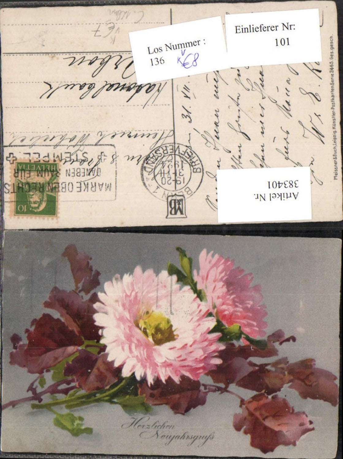 383401,Künstler AK Catharina Klein Neujahr Blumen Astern Blätter pub Meissner & Buch 2465
