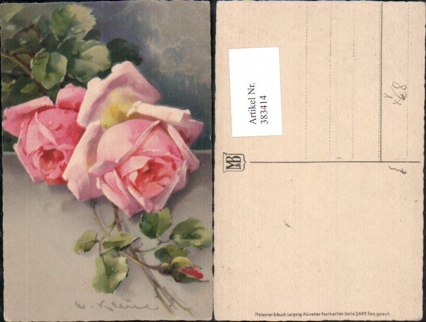 383414,Künstler AK Catharina Klein Rosa Rosen Knospe pub Meissner & Buch 2467